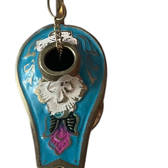 Vintage Aladdin oil lamp engraved floral ornaments filled w/torques blue enamel - Picture 7 of 8